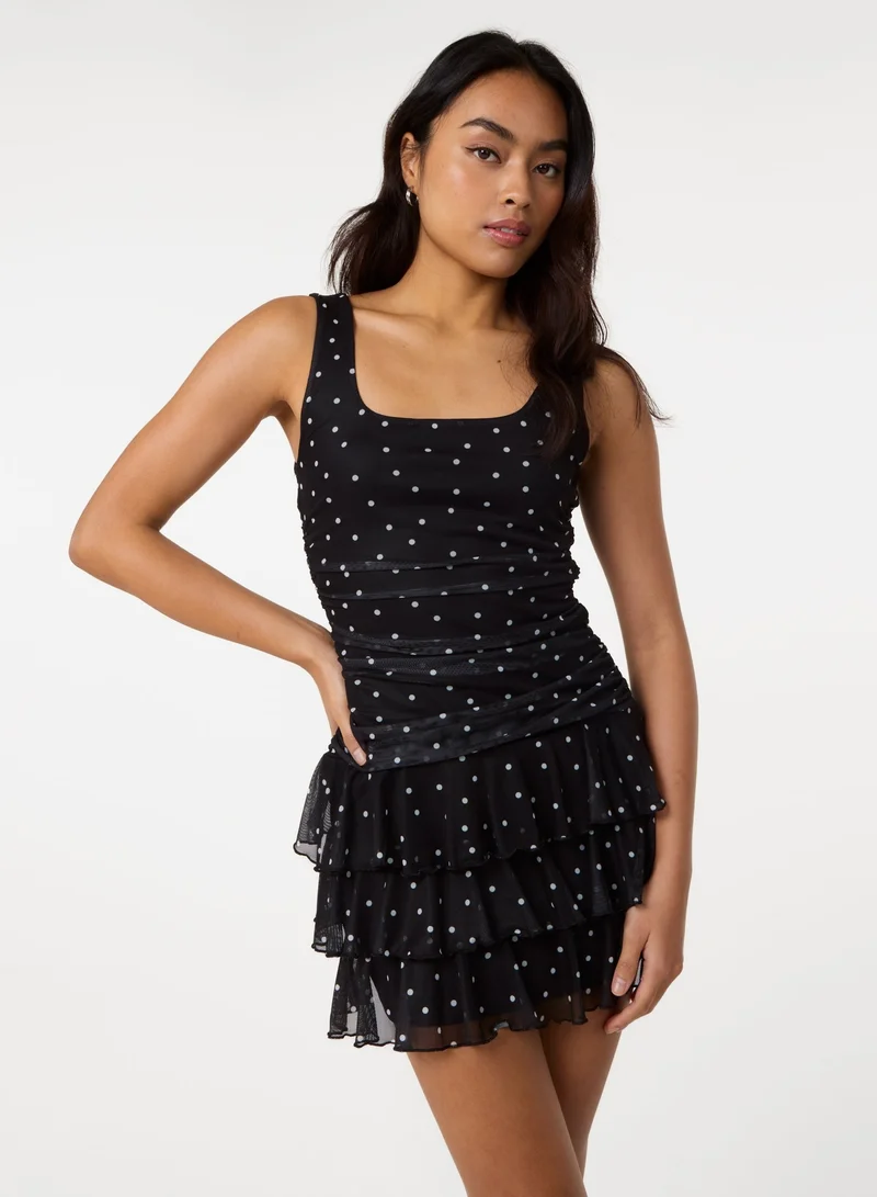 بينك فانيلا Polka Dot Square Neck Mesh Dress